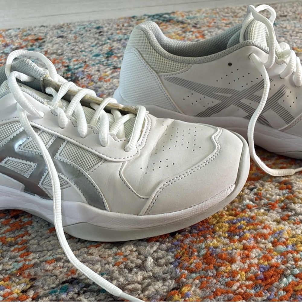 Asics Upcourt White and Silver Athletic Shoes